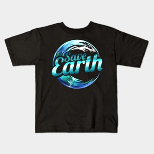 Logo Save Earth With Ocean Wave For Earth Day Kids T-Shirt